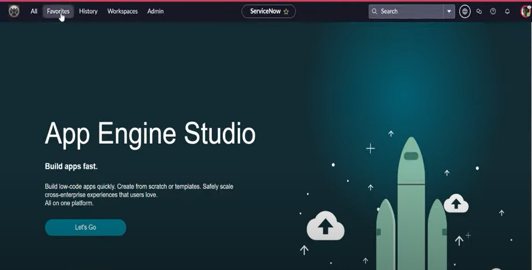 A picture of ServiceNow's App Engine Studio screen